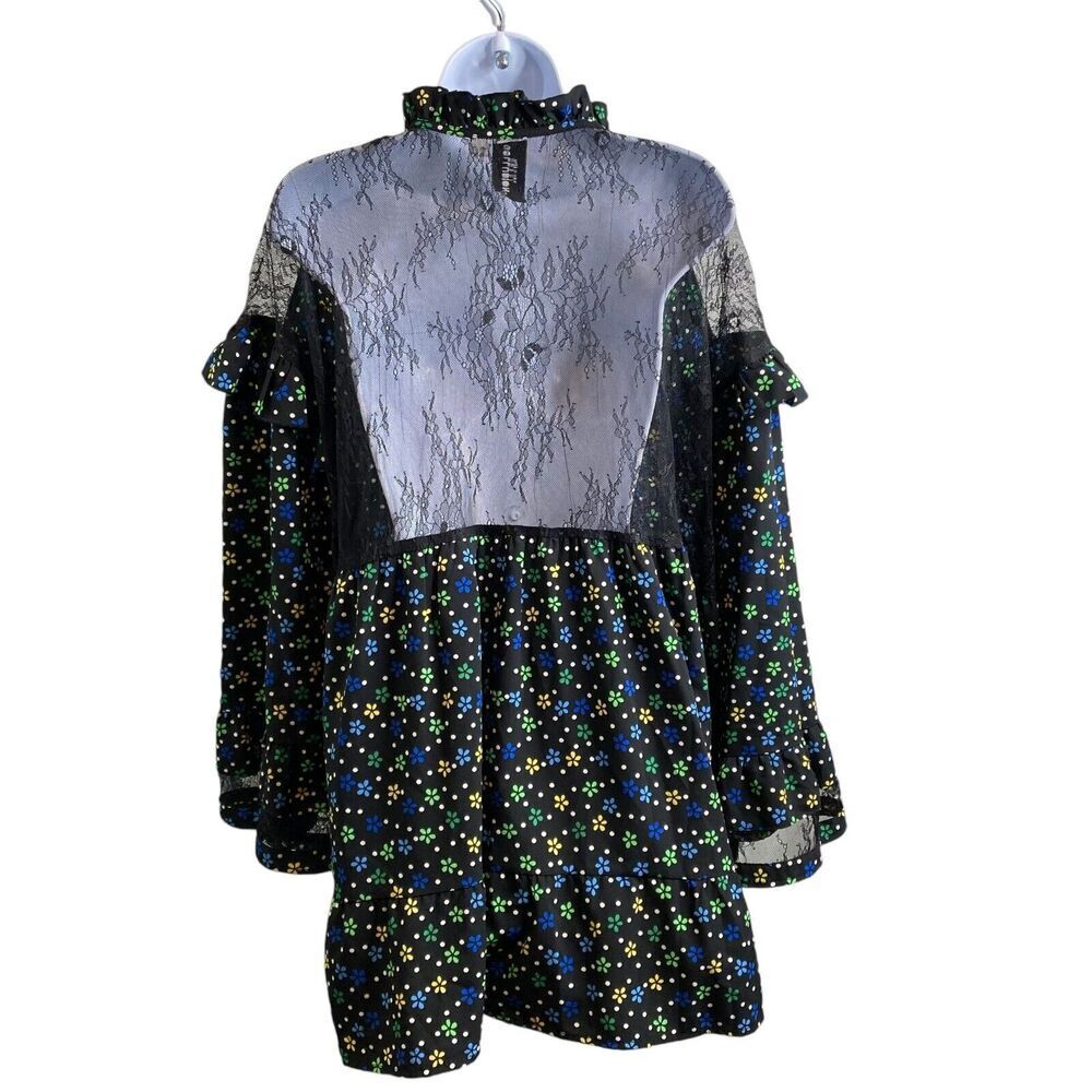 Collusion‎ Womens Dark Floral Print Long Sleeve Victorian Ruffled Dress Size 12 - Picture 11 of 11